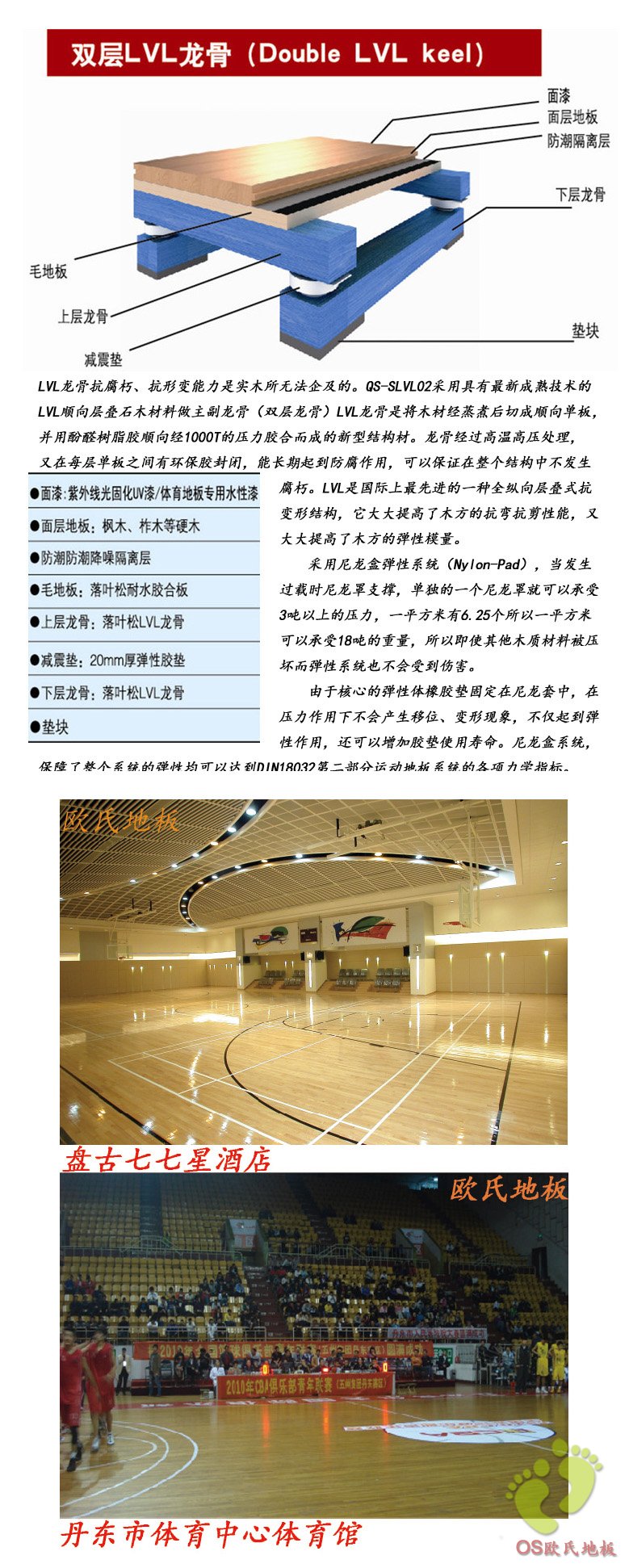 歐氏地板運(yùn)動(dòng)木地板雙層LVL龍骨結(jié)構(gòu)